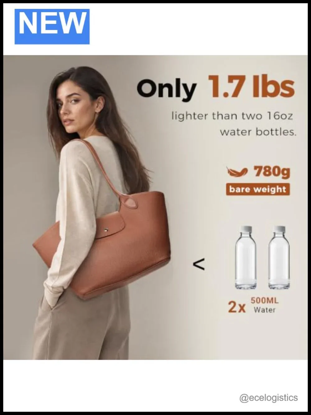 Genuine Leather Tote Bag for Women Minimalist Roomy Shoulder Purse Work